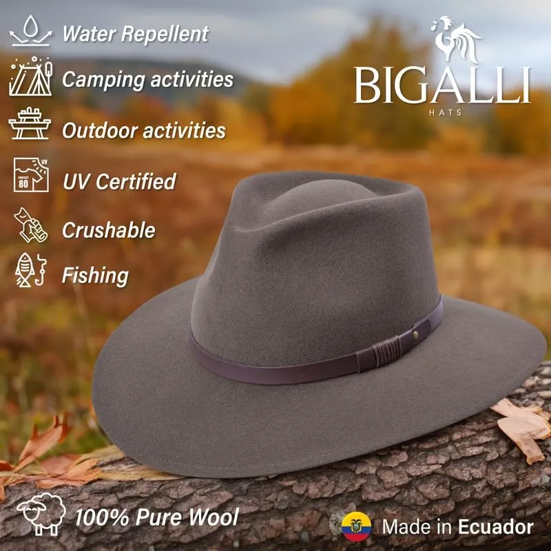 100% Wool Felt Australian Hat for Women Men Crushable Waterproof Nubuck Leather Band | Outback Cowboy Cowgirl