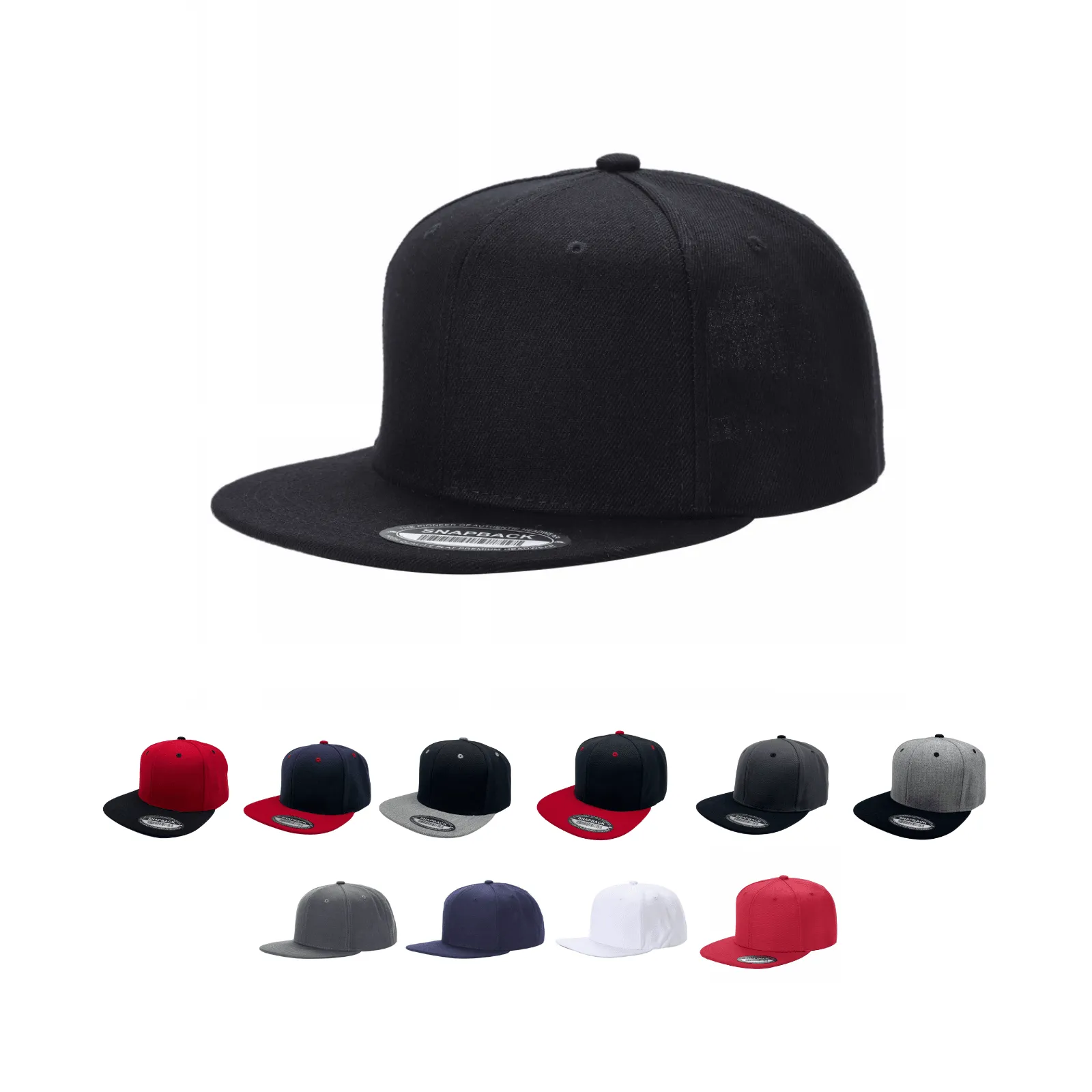12 Pack Snapback Hat Cap - Wool Blend, Flat Bill