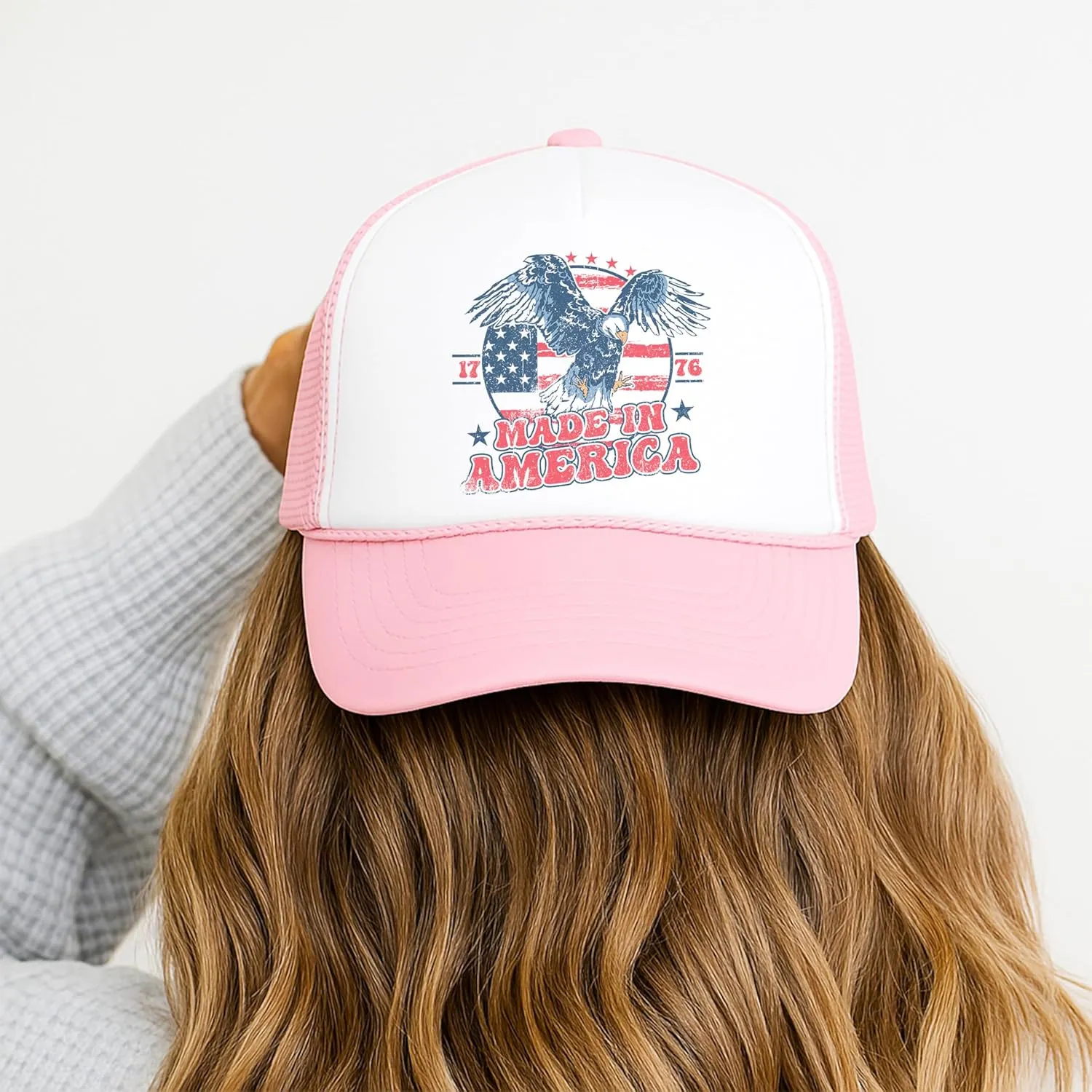 1776 Made in America Patriotic Eagle Hat Classic 5 Panel Foam Front Mesh Snap Back Trucker Hat