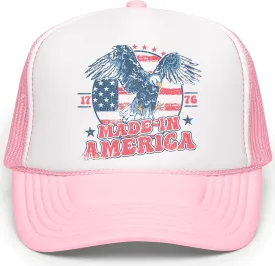 1776 Made in America Patriotic Eagle Hat Classic 5 Panel Foam Front Mesh Snap Back Trucker Hat