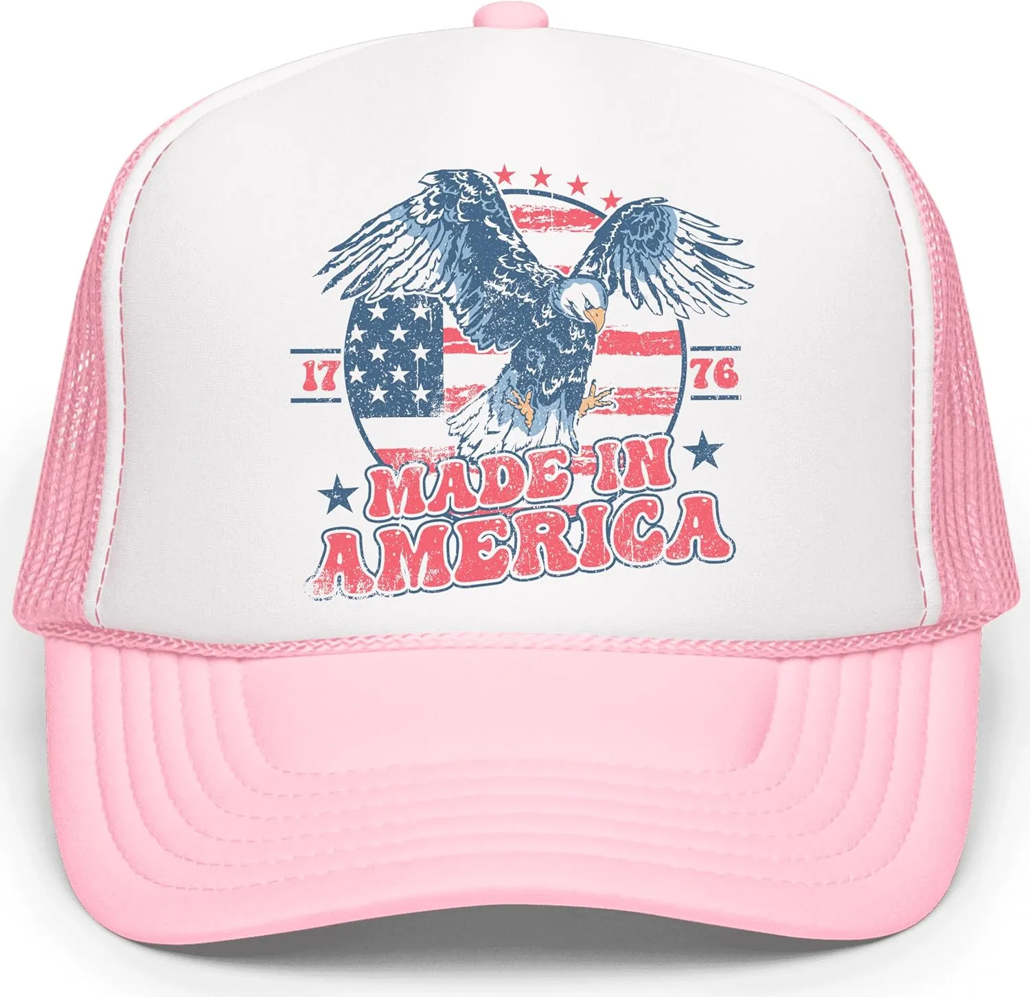 1776 Made in America Patriotic Eagle Hat Classic 5 Panel Foam Front Mesh Snap Back Trucker Hat