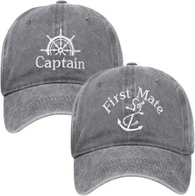 2 Pcs Captain Hat and First Mate Hat Set Matching Skipper Boating Baseball Caps Nautical Marine Sailor Embroidered Hat