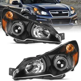 2010-2014 Subaru Legacy/Outback Headlight Assembly Black Housing Amber Reflector