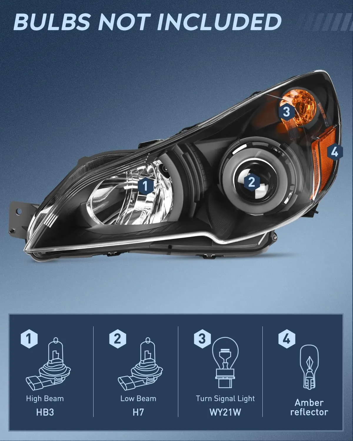 2010-2014 Subaru Legacy/Outback Headlight Assembly Black Housing Amber Reflector
