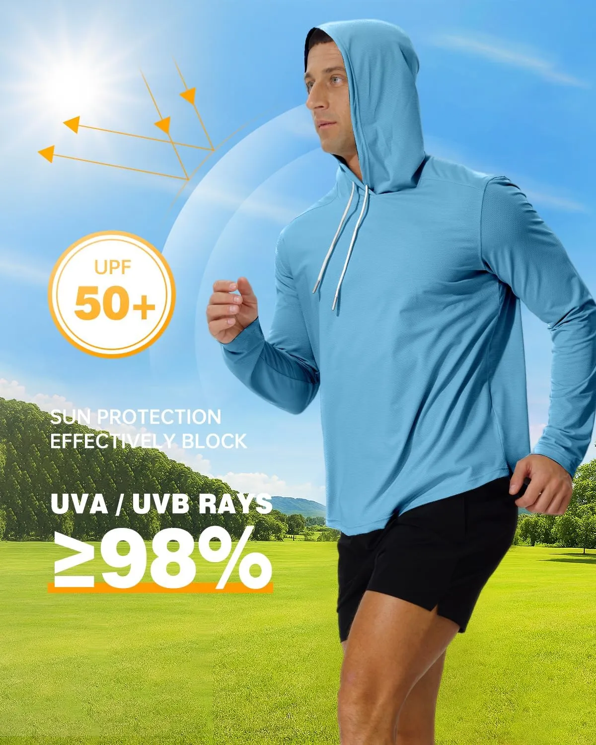 AIMPACT Men's Sun Protection Shirts UV SPF UPF 50  Long Short Sleeve Hoodie Rash Guard Fishing Swimming Shirt Lightweight