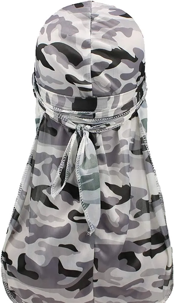 ALIDIA 4 Pieces Extra Long Tail Wide Straps Silky Camouflage Durag for Men 360 Waves