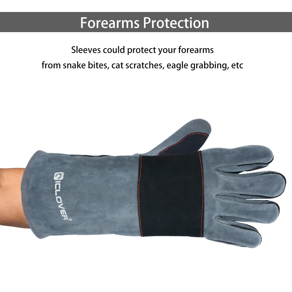 Animal Handling Gloves-IC ICLOVER Snake Bite Proof Gloves Kevlar Reinforced Leather Padding Palm & fingers for Snake Reptile Bird Handling Cat Dog Training, Anti Bite Animal Protection Gloves -16inch