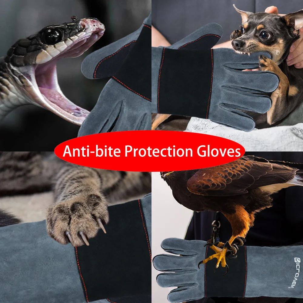 Animal Handling Gloves-IC ICLOVER Snake Bite Proof Gloves Kevlar Reinforced Leather Padding Palm & fingers for Snake Reptile Bird Handling Cat Dog Training, Anti Bite Animal Protection Gloves -16inch