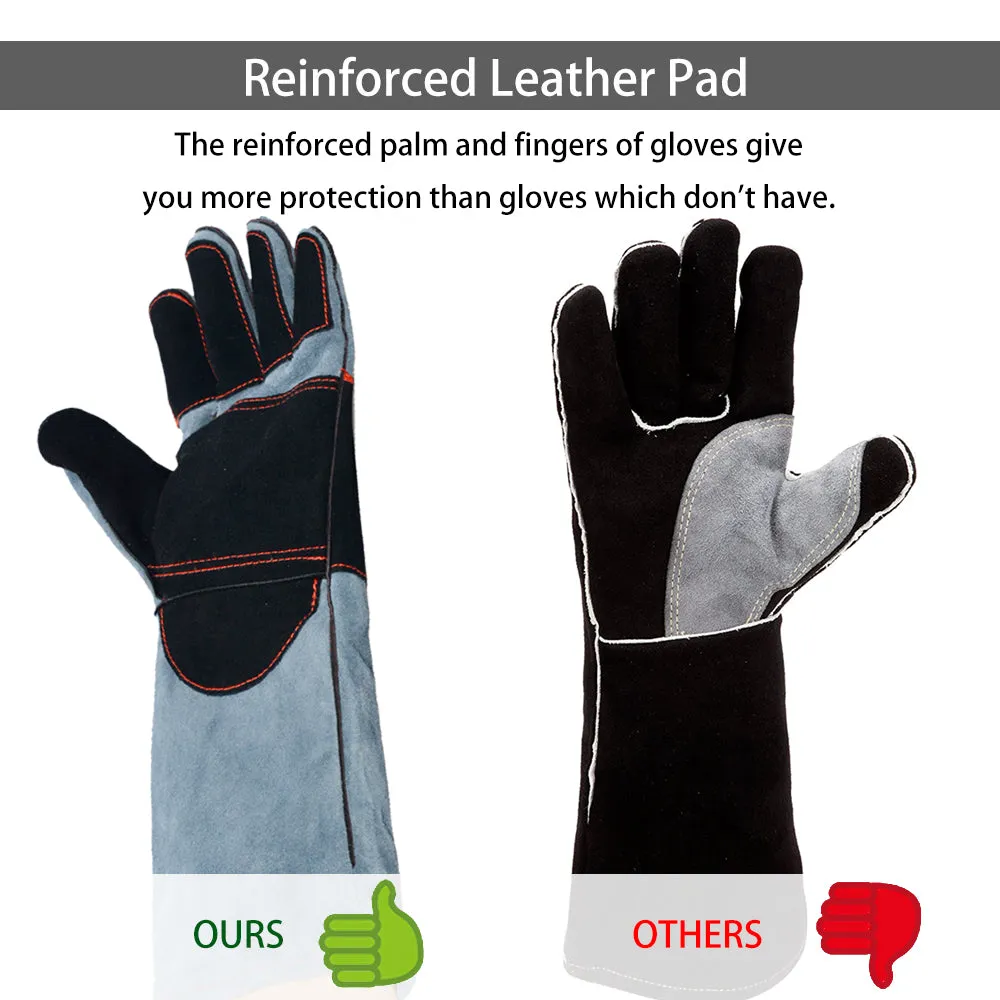 Animal Handling Gloves-IC ICLOVER Snake Bite Proof Gloves Kevlar Reinforced Leather Padding Palm & fingers for Snake Reptile Bird Handling Cat Dog Training, Anti Bite Animal Protection Gloves -16inch