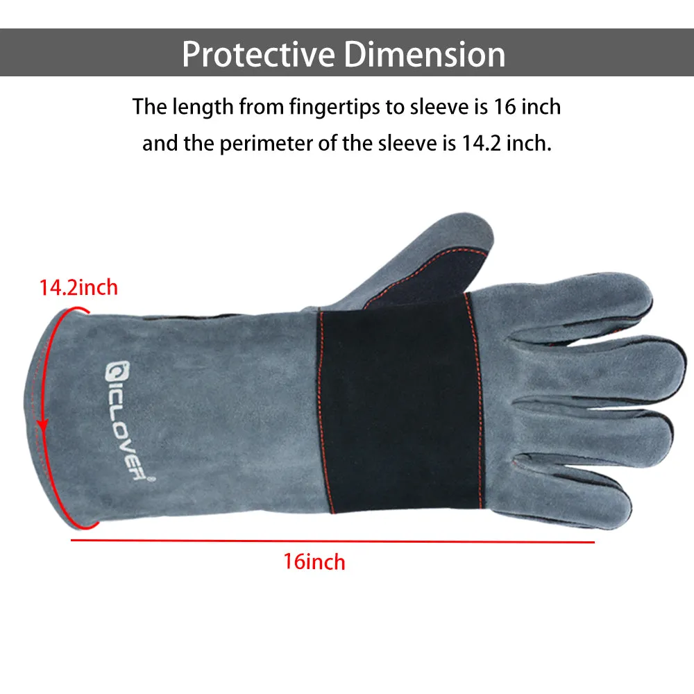 Animal Handling Gloves-IC ICLOVER Snake Bite Proof Gloves Kevlar Reinforced Leather Padding Palm & fingers for Snake Reptile Bird Handling Cat Dog Training, Anti Bite Animal Protection Gloves -16inch