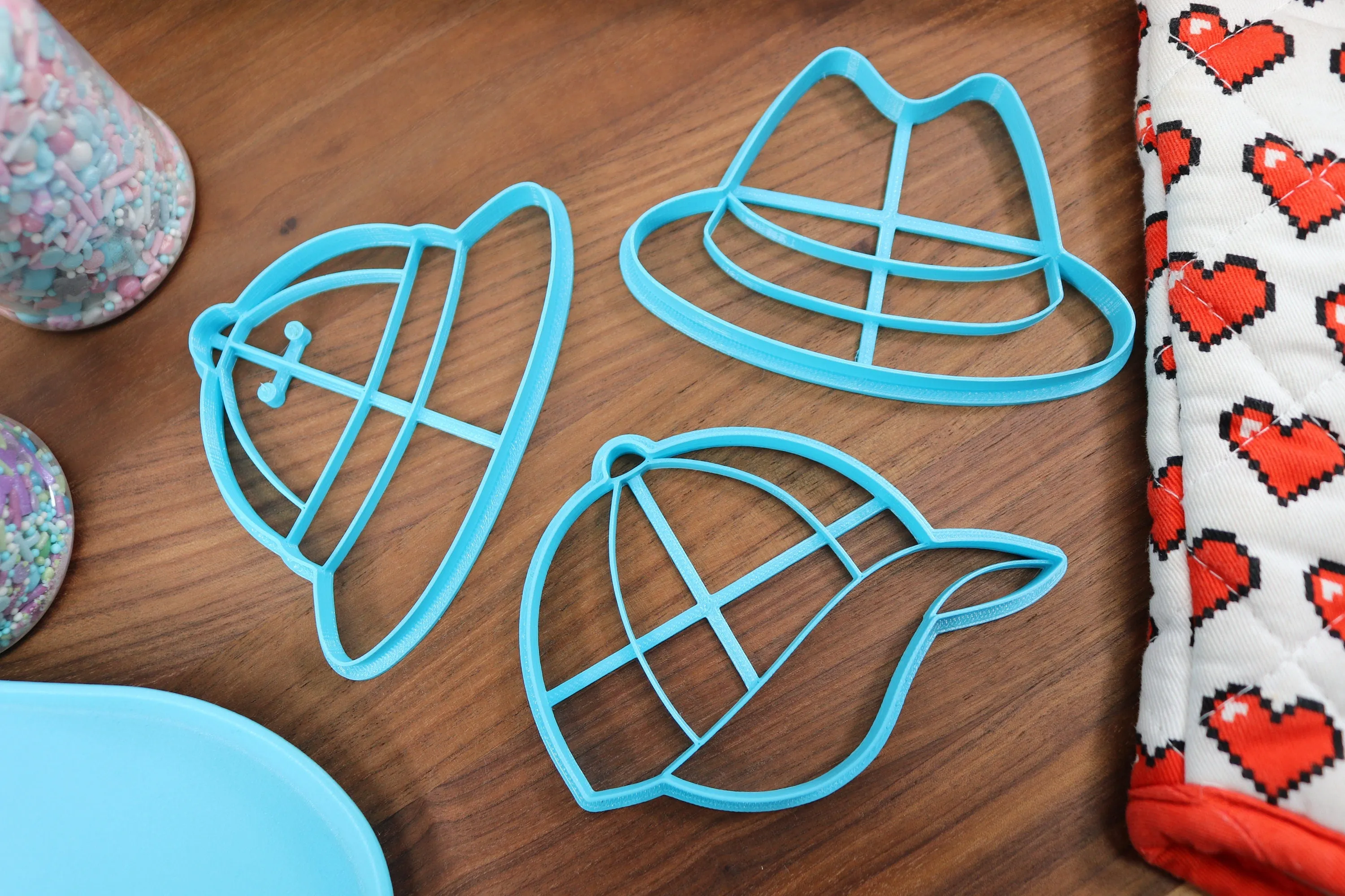 Assorted Hats Cookie Cutters - Baseball Cap, Bowler Hat, Fedora, Safari Hat, Top Hat