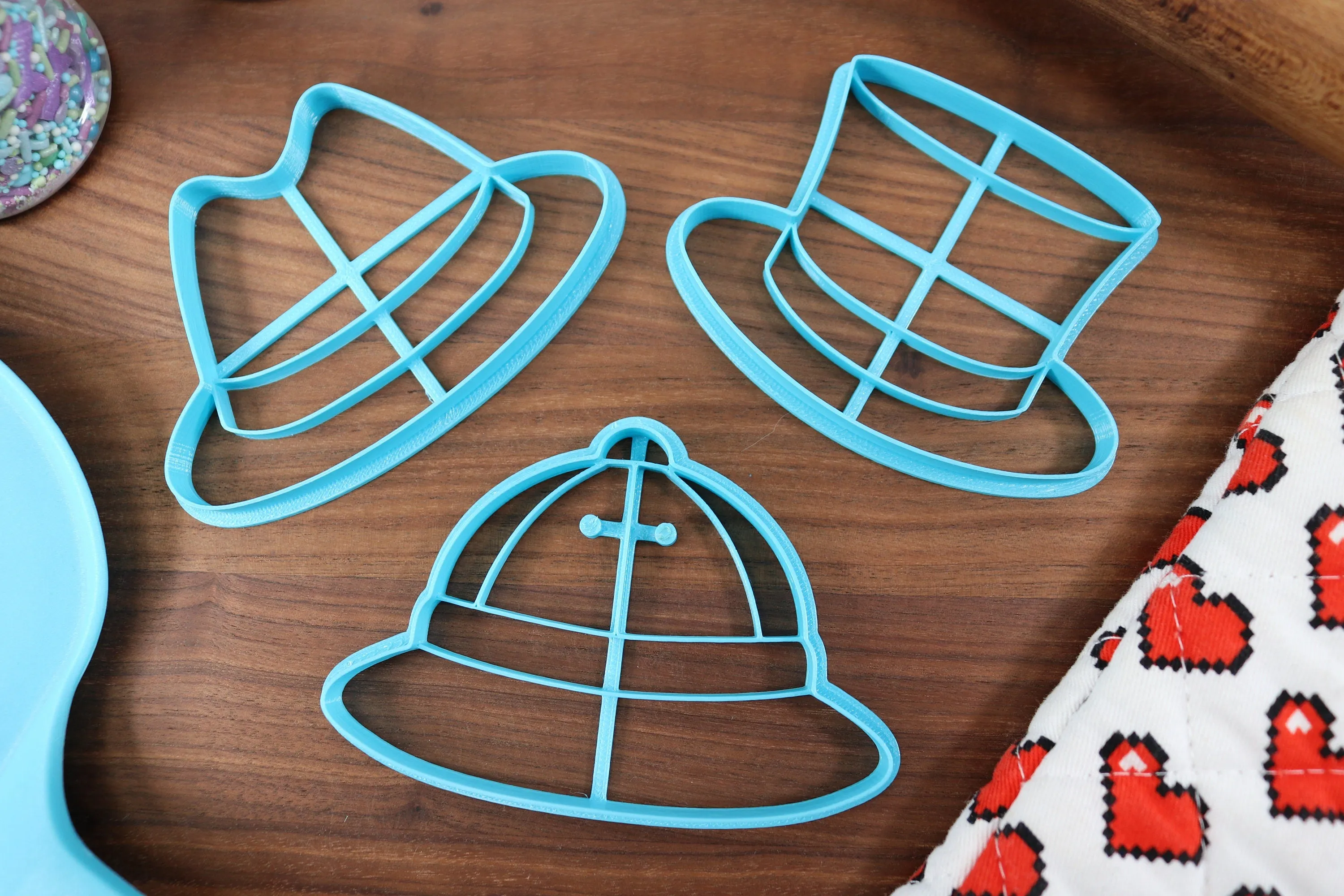 Assorted Hats Cookie Cutters - Baseball Cap, Bowler Hat, Fedora, Safari Hat, Top Hat