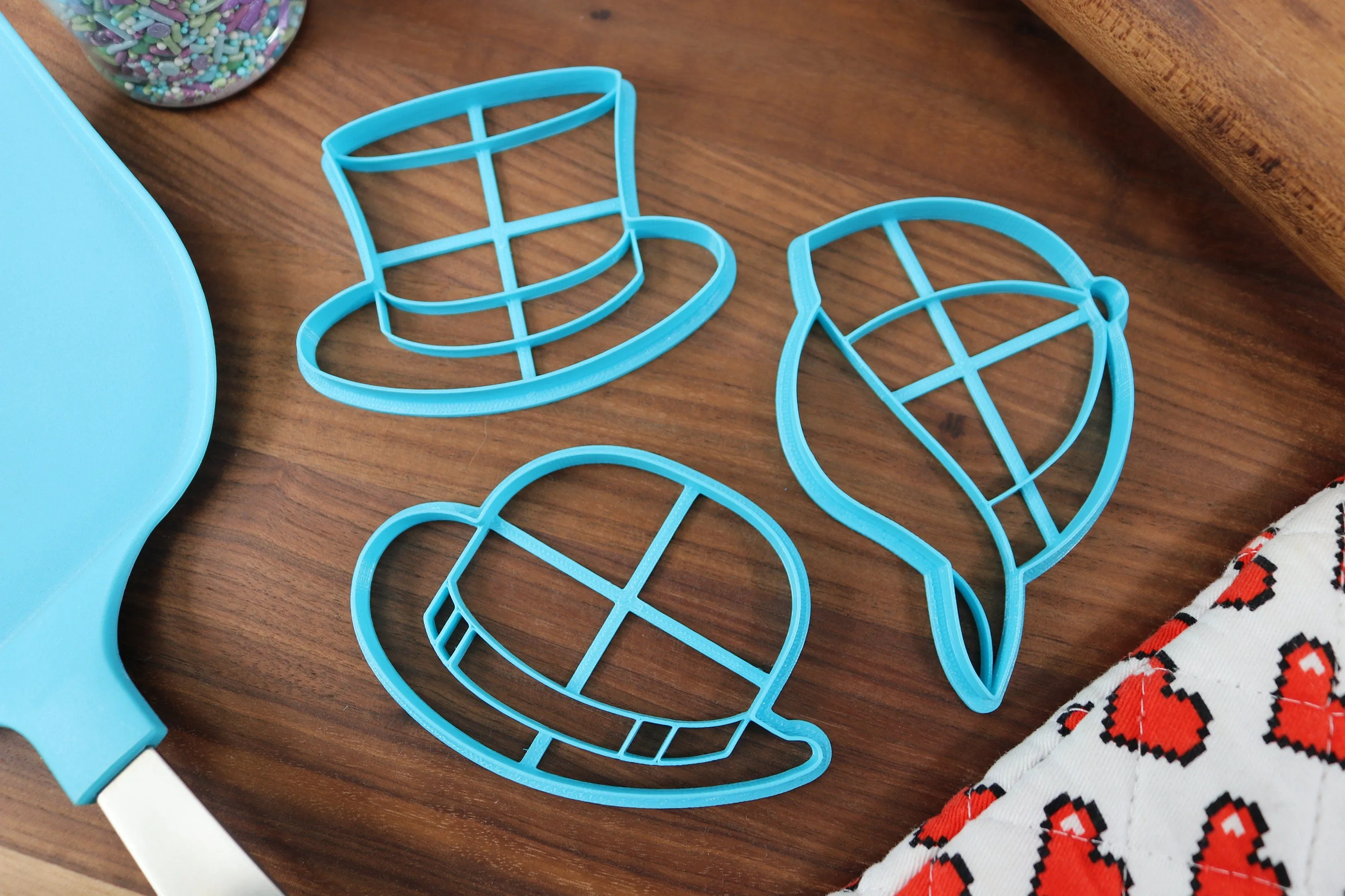 Assorted Hats Cookie Cutters - Baseball Cap, Bowler Hat, Fedora, Safari Hat, Top Hat