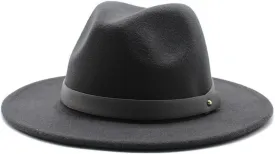 Autumn and Winter British Style Woolen Jazz Hat European and American Big Brim Hat Fashion Flat Brim Felt Hat Fengyan Cowboy Hats (Color : Dark Grey, Size : 56-58cm)