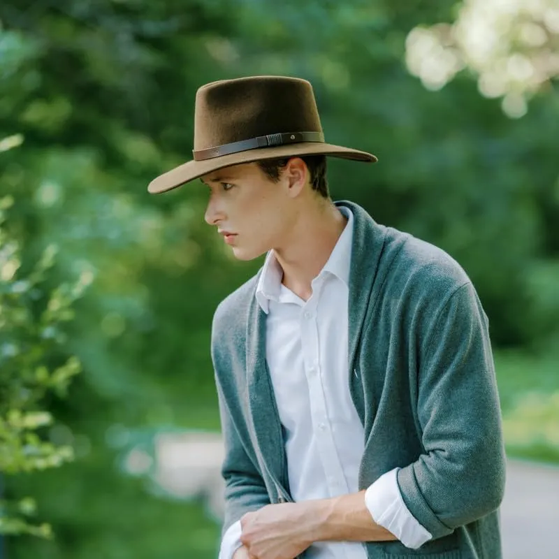 Bigalli Unisex-Adults Australian Wool Felt Teardrop Cowboy Hat - Waterproof, Crushable, Sun Protection - Chocolate