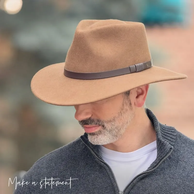 Bigalli Unisex-Adults Australian Wool Felt Teardrop Cowboy Hat - Waterproof, Crushable, Sun Protection - Chocolate