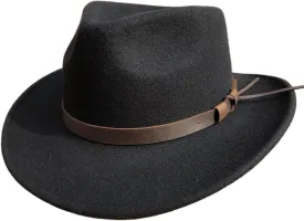 Black Crushable Wool Felt Fedora Outback Western Outdoor Montana Hat