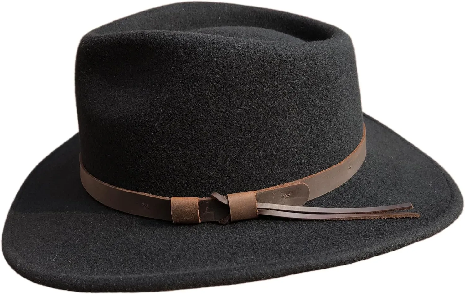 Black Crushable Wool Felt Mens Fedora Outback Western Outdoor Hat