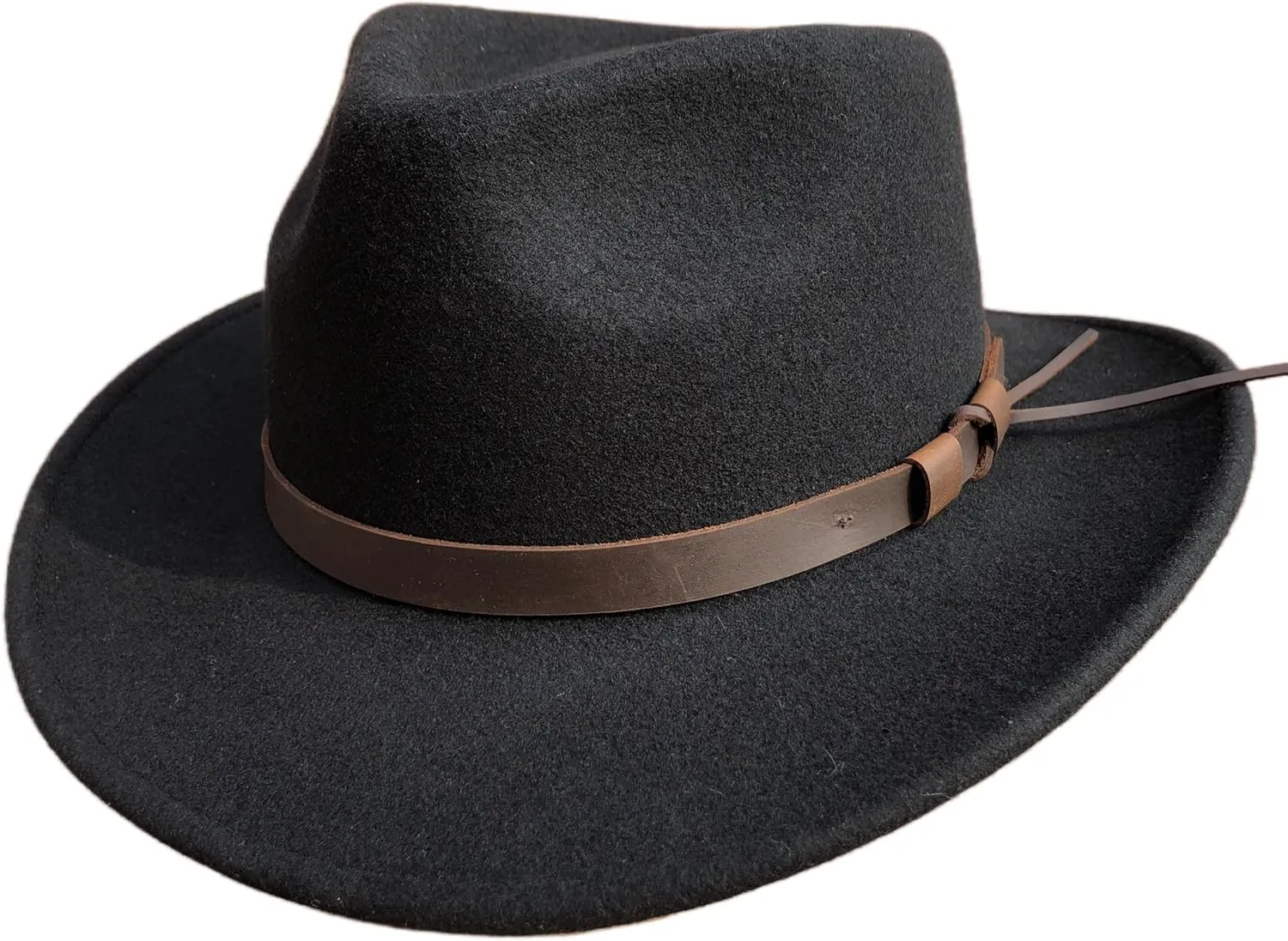 Black Crushable Wool Felt Mens Fedora Outback Western Outdoor Hat