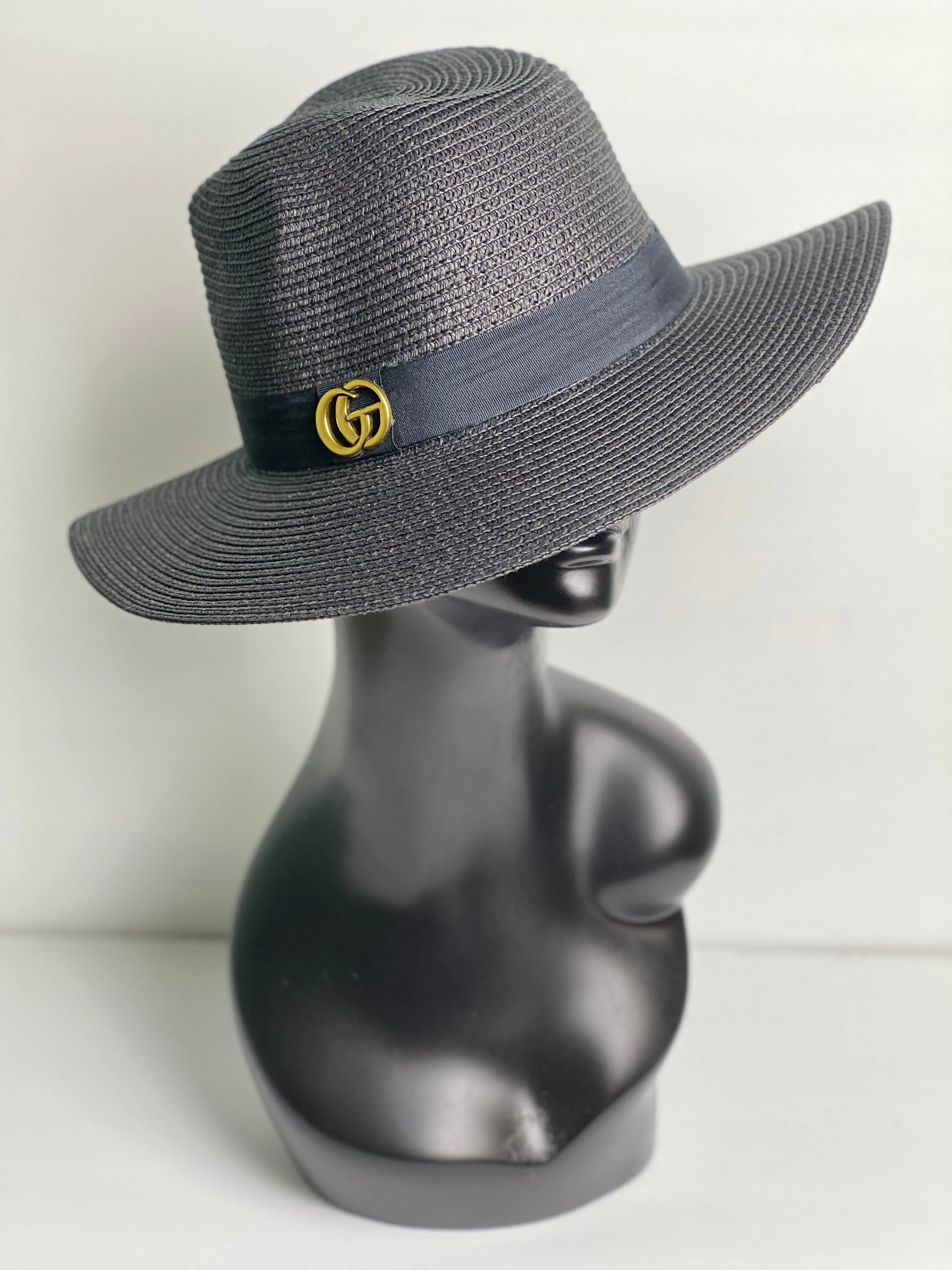 Black GO Metal Fedora Straw Hat