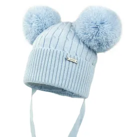 Blue Cable Double Pom Hat