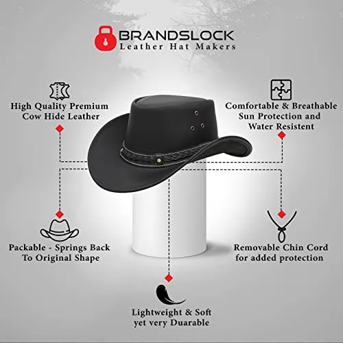 BRANDSLOCK Cowboy Hat for Men Women Lightweight Handcrafted Western Shapeable Wide Brim Durable Hat Brown (M)
