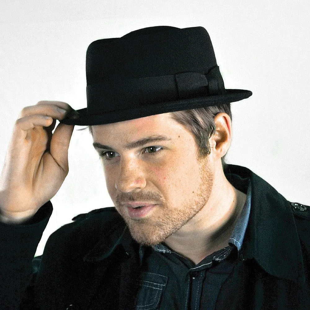 Crushable Wool Pork Pie Hat - Black