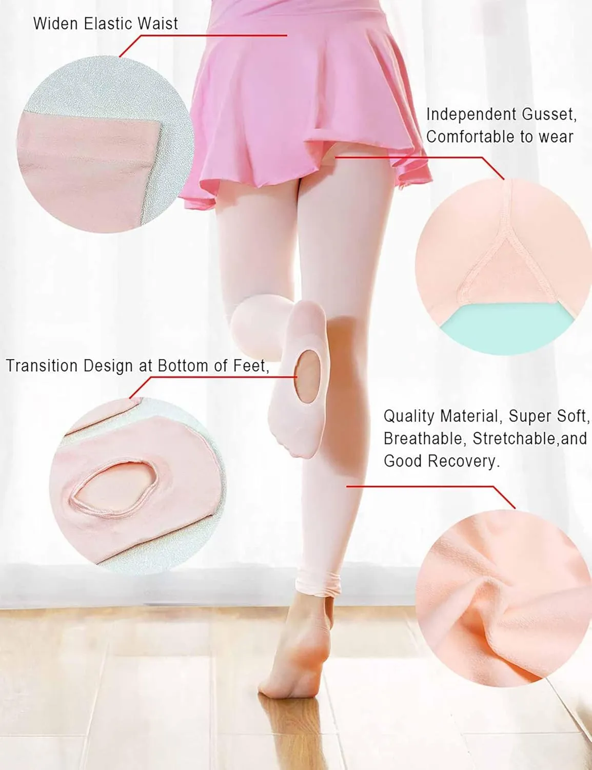 Daydance Toddler Girls Women Soft Ballet Convertible Tights for Dance, Gymnastics, Under Dress, 60D, 2-15 Years, Women Size