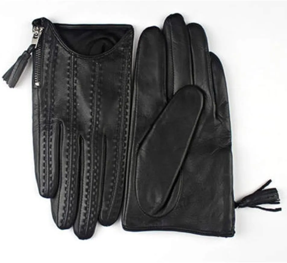 DooWay Women's Short Real Leather Driving Gloves Touchscreen Imported Goatskin Leather Tassel Zipper Winter Warm Gloves