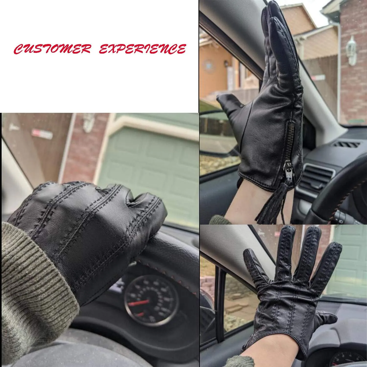 DooWay Women's Short Real Leather Driving Gloves Touchscreen Imported Goatskin Leather Tassel Zipper Winter Warm Gloves