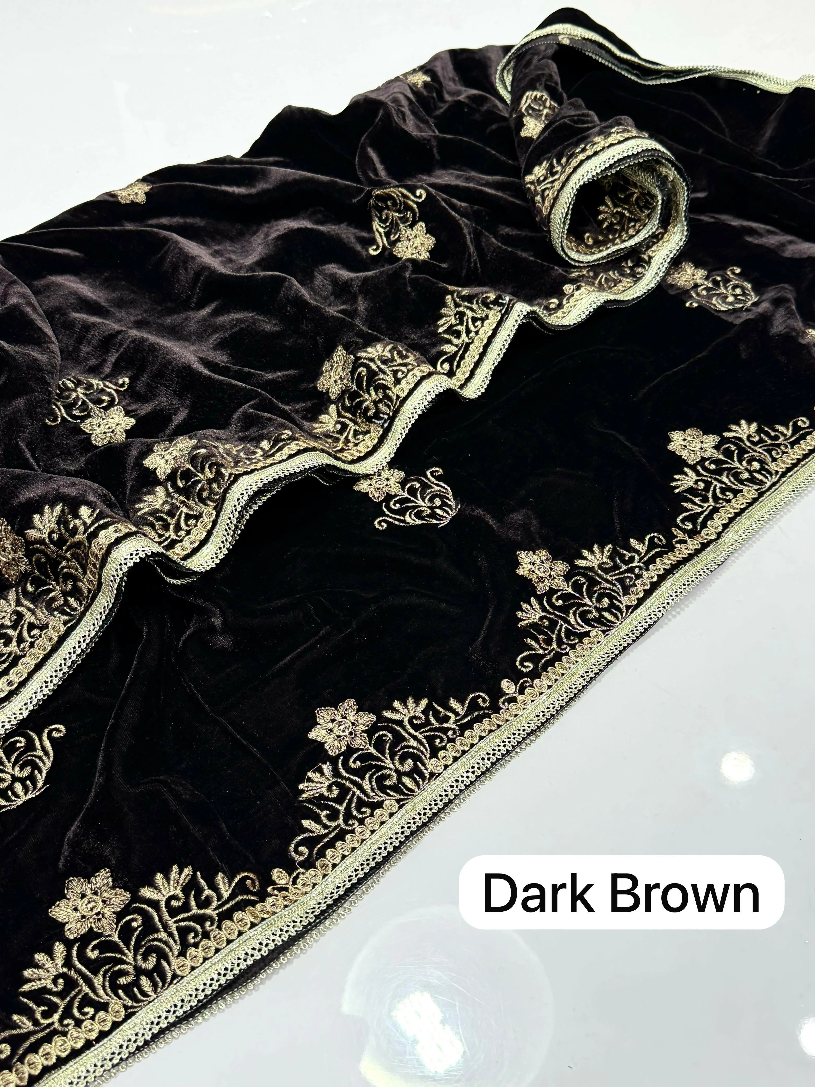 Elegant And Beautiful Velvet Shawl Machine Dark Brown