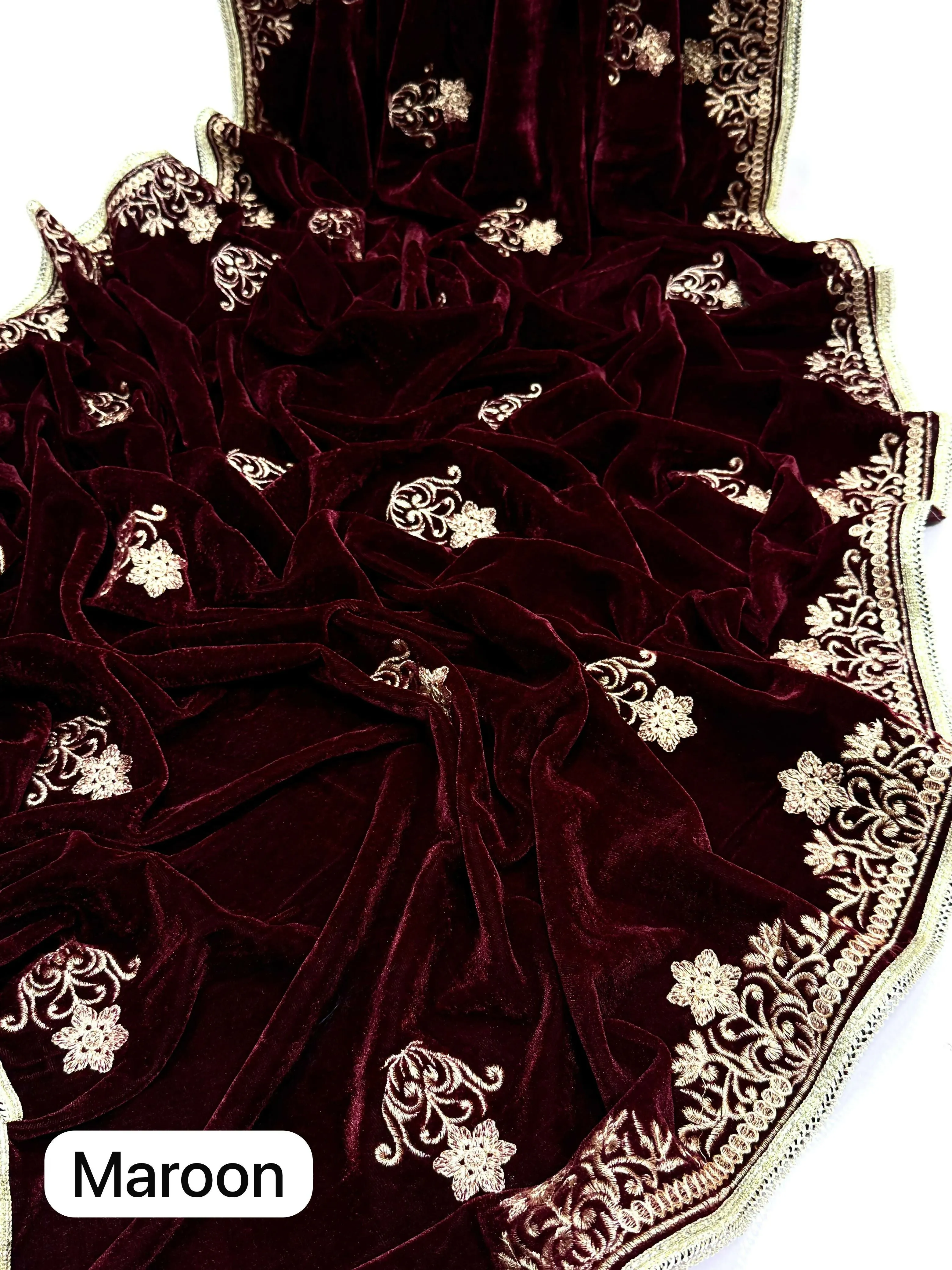 Elegant And Beautiful Velvet Shawl Maroon