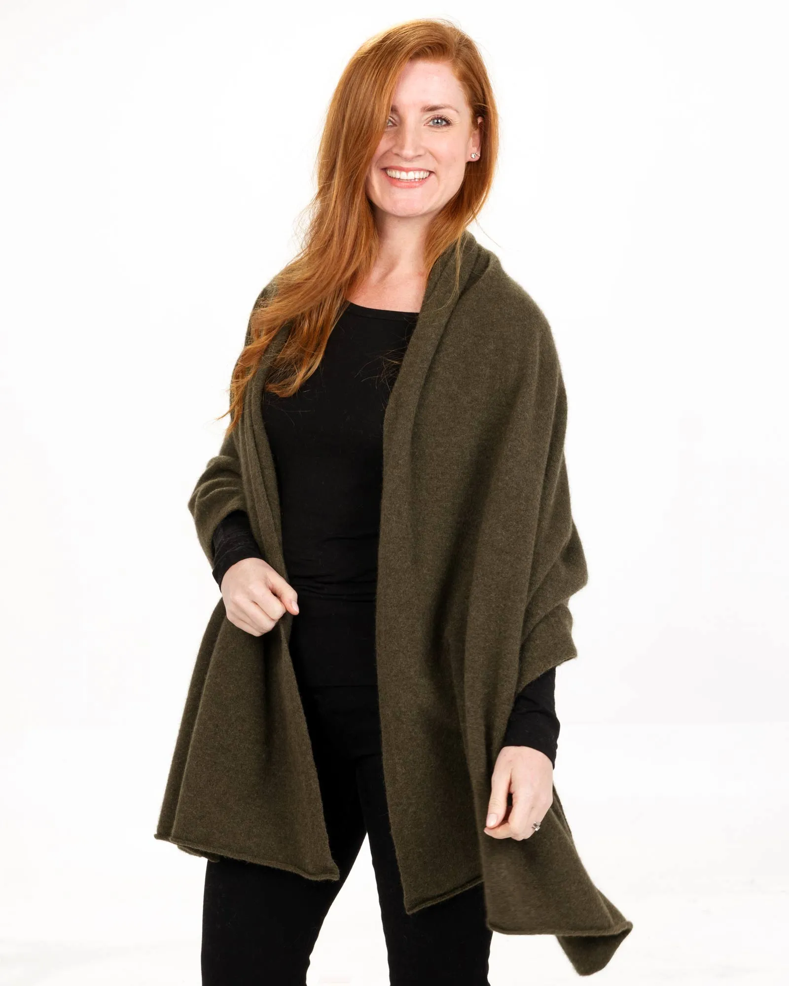 Fern Green Women's Travel Wrap in Possum Merino Wool - NE815