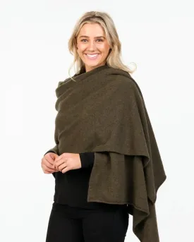 Fern Green Women's Travel Wrap in Possum Merino Wool - NE815