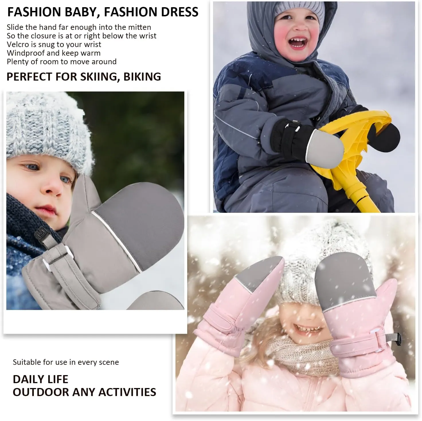 Fleece Lined Mittens for Baby Boys Girls,Infant Baby Toddler Little Kids Winter Gloves Mittens for Children