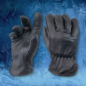 Fleece-Lined Water Resistant Black Leather Cowhide Driver Gloves - D409