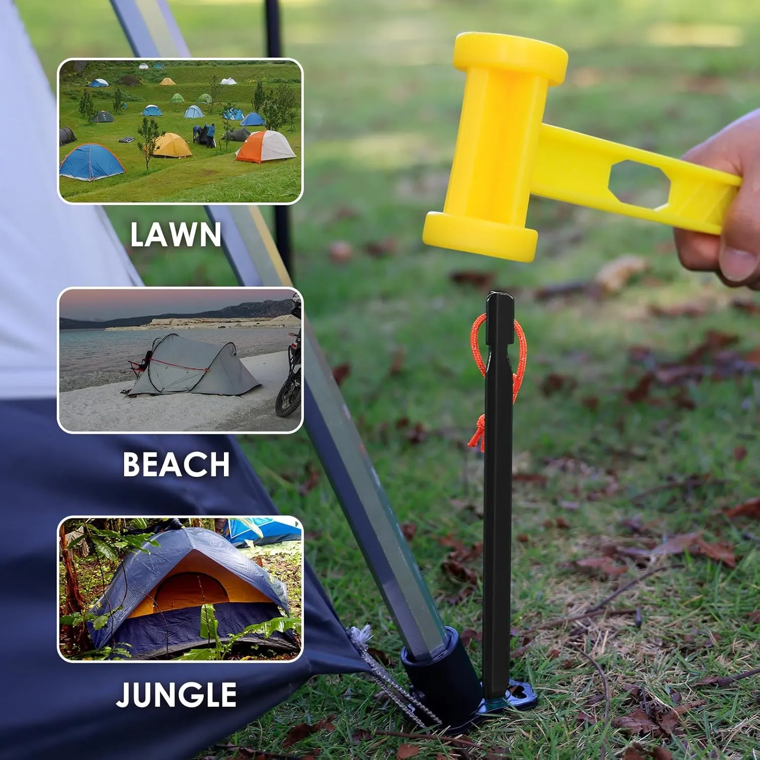 Grassman 16 Pack Tent Stakes, 7075 Aluminium Tent pegs, Heavy Duty Lightweight Ground Pegs, Durable and Safe Metal Camping Spikes, Black