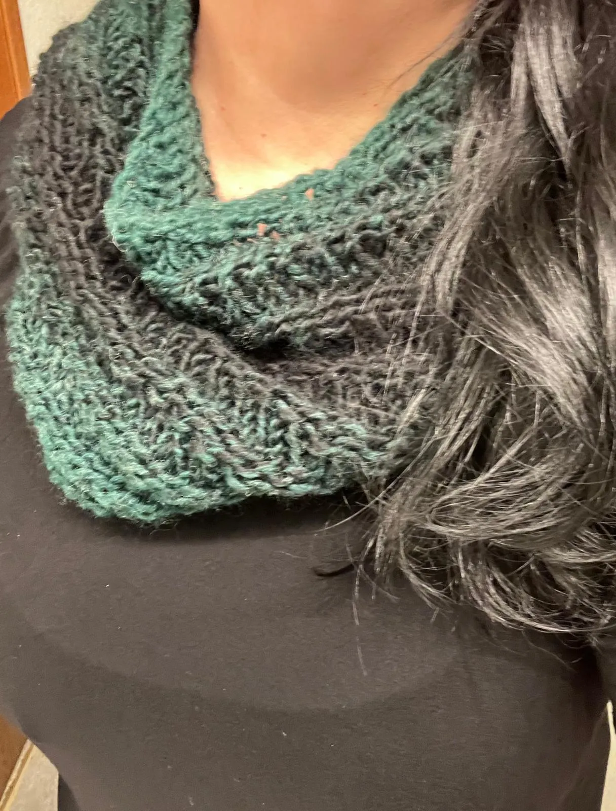 Green and Black Ombre Knit Cowl