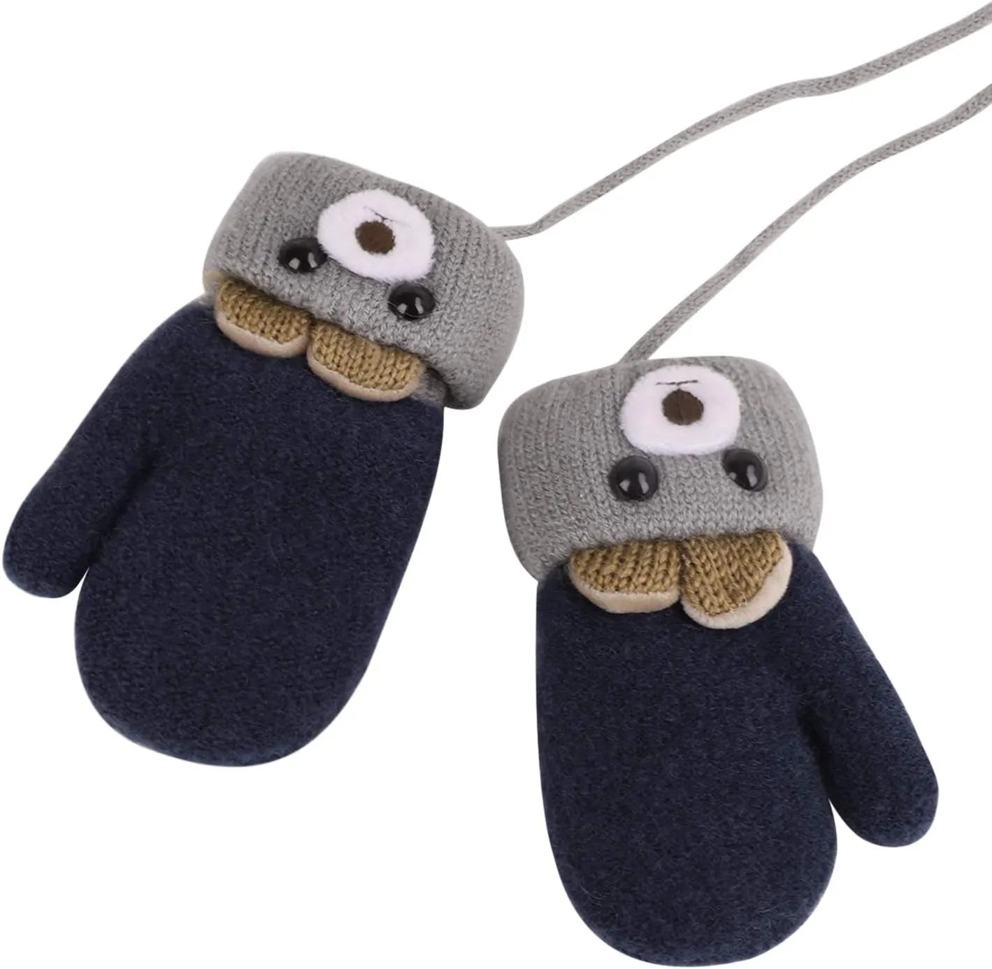 Greenery-GRE Kids Toddler Mittens with String Cartoon Winter Knit Warm Fleece Lined Snow Gloves for Baby Girls Boys 0-6 Y
