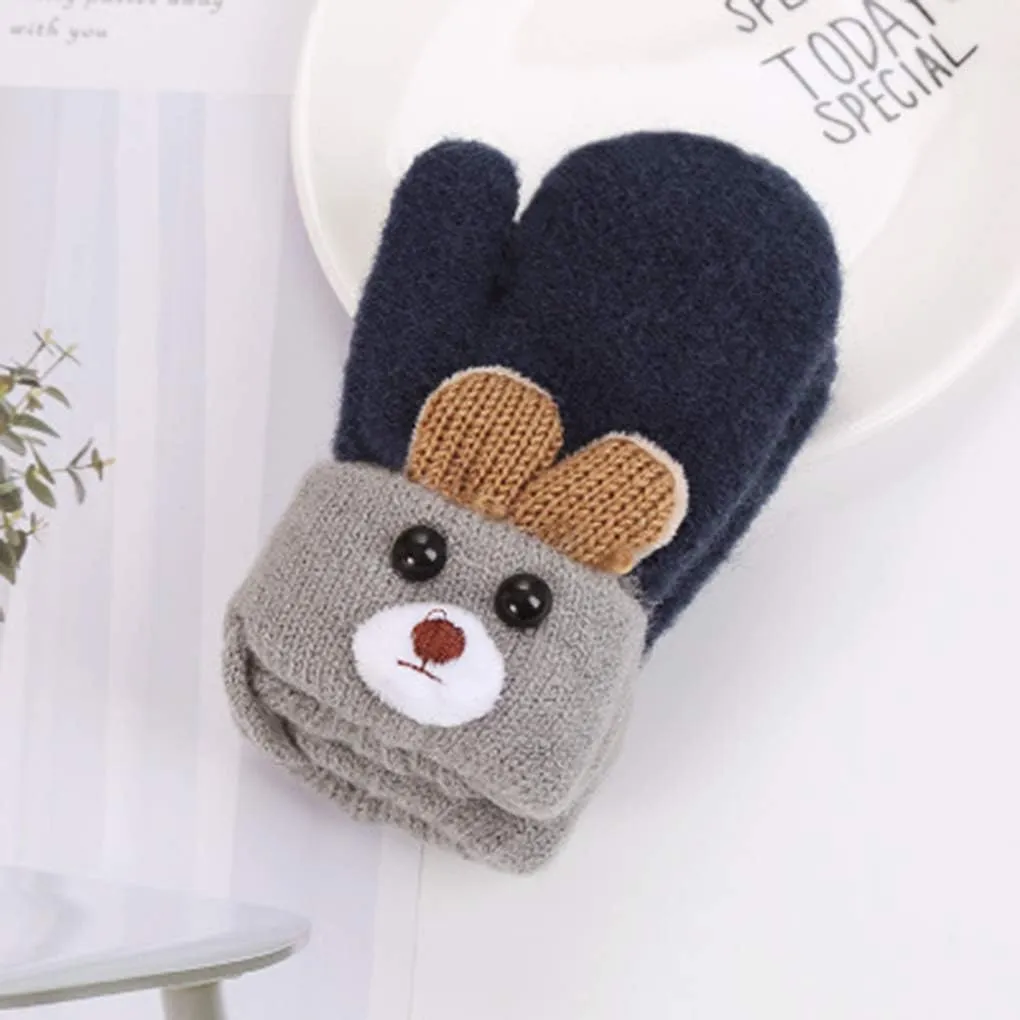 Greenery-GRE Kids Toddler Mittens with String Cartoon Winter Knit Warm Fleece Lined Snow Gloves for Baby Girls Boys 0-6 Y
