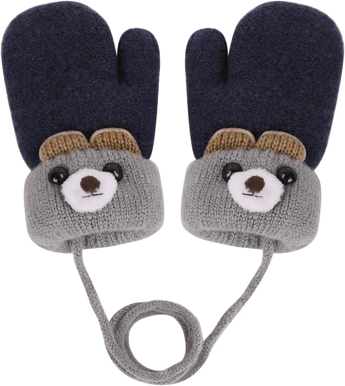 Greenery-GRE Kids Toddler Mittens with String Cartoon Winter Knit Warm Fleece Lined Snow Gloves for Baby Girls Boys 0-6 Y
