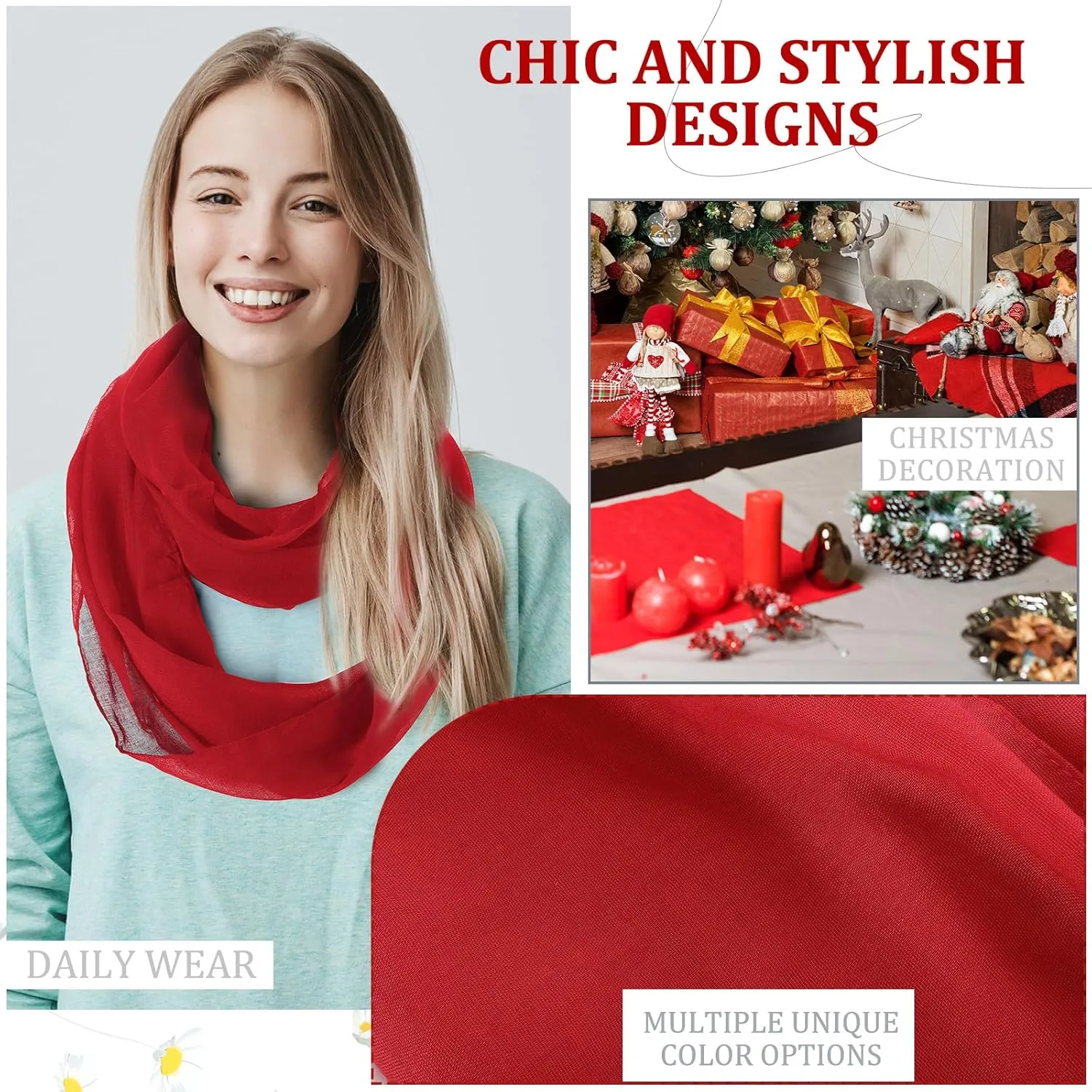 Handepo 6 Pcs Women Infinity Scarf Solid Color Lightweight Loop Scarf Winter Soft Neck Warmer for Women Men