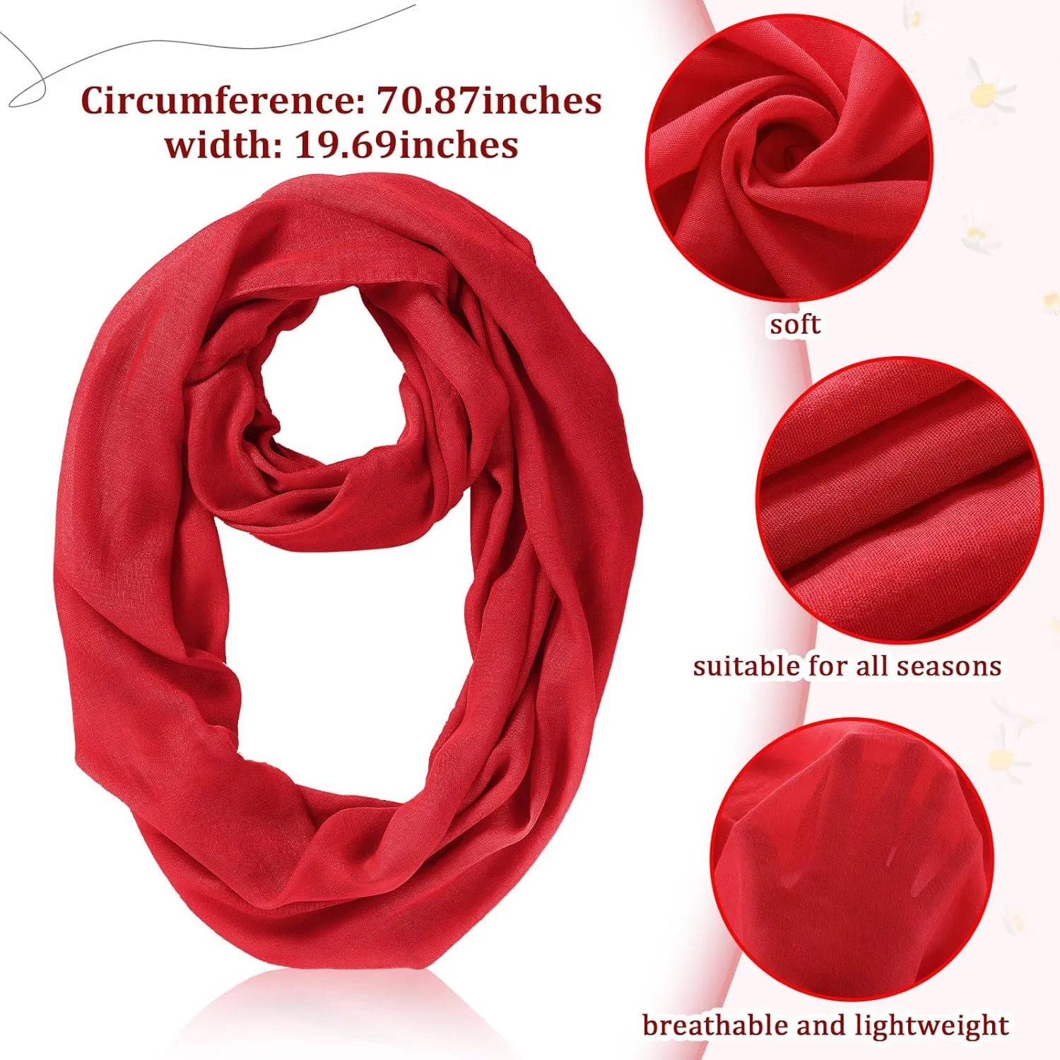 Handepo 6 Pcs Women Infinity Scarf Solid Color Lightweight Loop Scarf Winter Soft Neck Warmer for Women Men