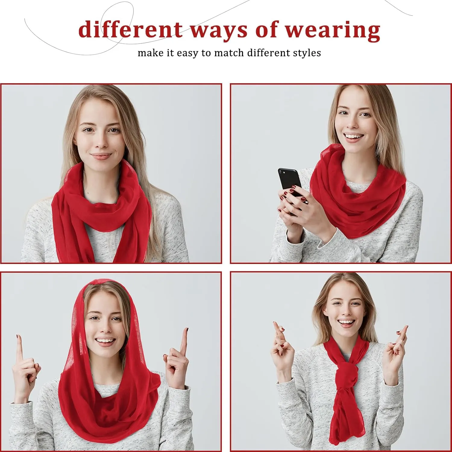 Handepo 6 Pcs Women Infinity Scarf Solid Color Lightweight Loop Scarf Winter Soft Neck Warmer for Women Men
