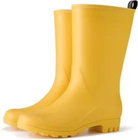 HISEA Women Rubber Boots Wide Calf Rain Boots Matte Surface Waterproof PVC Rubber Rain Boot Mid Height Rain Shoes for Outdoor Gardening Work Walking
