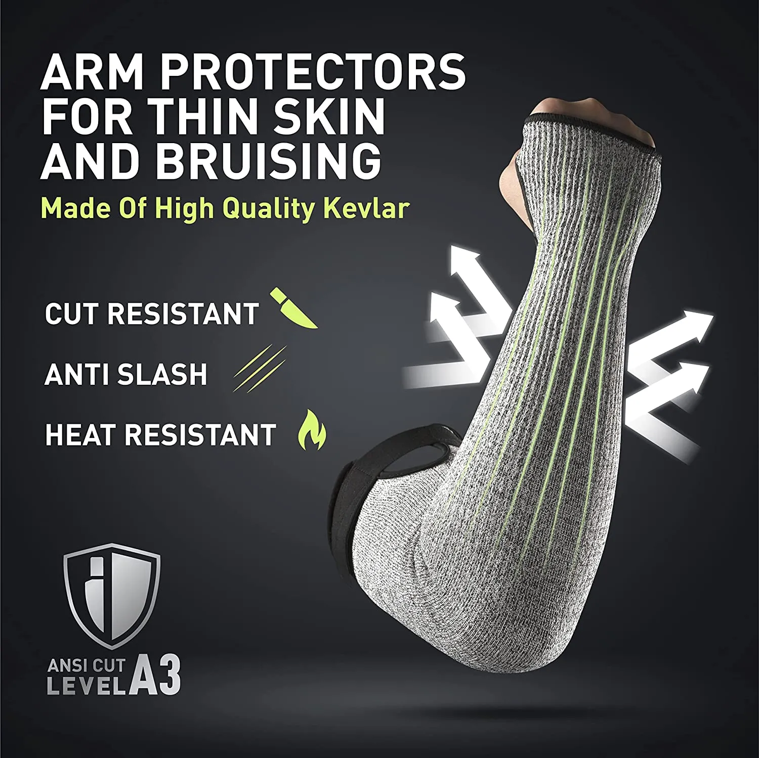 Kevlar Sleeves for Arm Protection, Prevent Cuts and Bruises, Cut Resistant with Thumb Hole