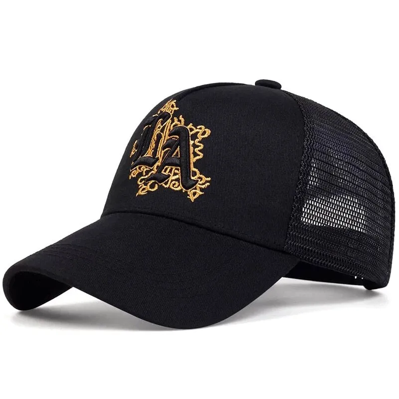 LA Embroidered Trucker Hat - Fushia