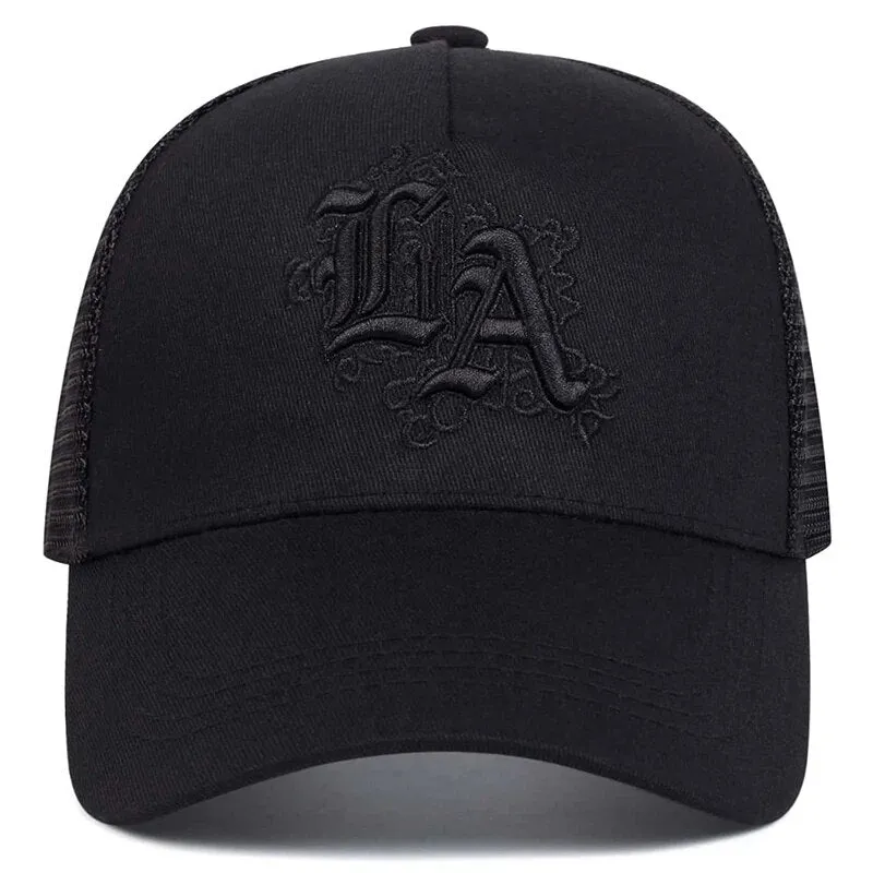 LA Embroidered Trucker Hat - Fushia
