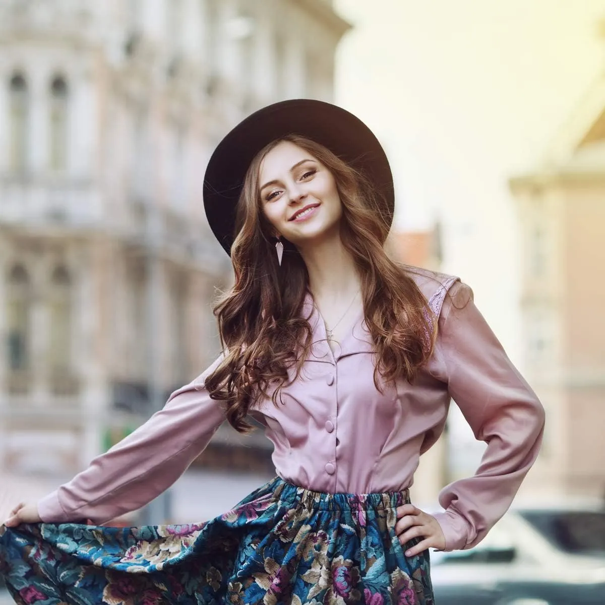 Lanzom Classic Fedora Hats for Women Lady Wide Brim Felt Panama Hat with Belt Buckle