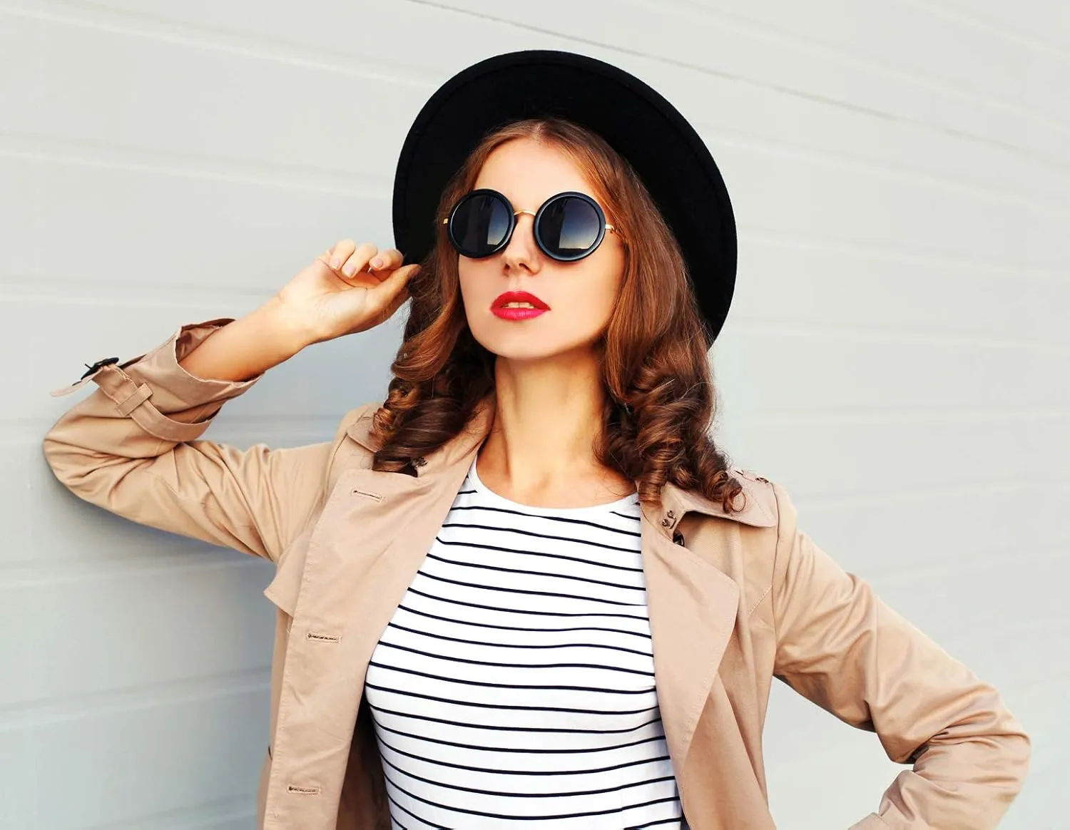 Lanzom Classic Fedora Hats for Women Lady Wide Brim Felt Panama Hat with Belt Buckle